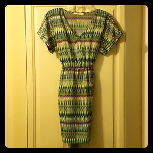 Miami V-Neck Short-Sleeved Belted Dress, Size S